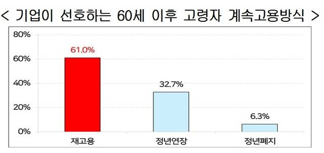 한국경영자총협회가 조사한 ‘고령자 계속고용에 대한 기업 인식 및 실태 조사’ 중 기업이 선호하는 60세 이후 고령자 계속고용방식. 경총 제공.
