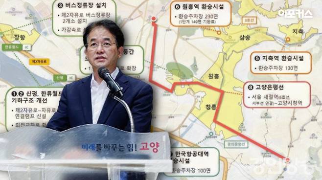 고양시 광역 철도 교통망과 이동환 고양시장. [사진=곽경호 기자]