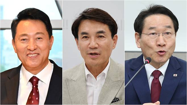 더불어민주당이 31일 “내란의 밤 당시 지방자치단체장 내란 가담 여부가 현재 3대 특검 수사의 사각지대”라며 특검 수사를 촉구한 오세훈 서울시장(왼쪽부터), 김진태 강원지사, 유정복 인천시장/서울시, 뉴스1