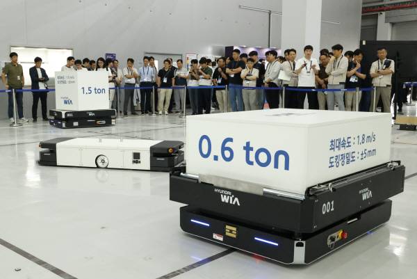 현대위아가 지난달 28~29일 가반하중(로봇이 들 수 있는 최대 무게) 300~1500㎏의 물류로봇을 시연했다. 현대위아 제공