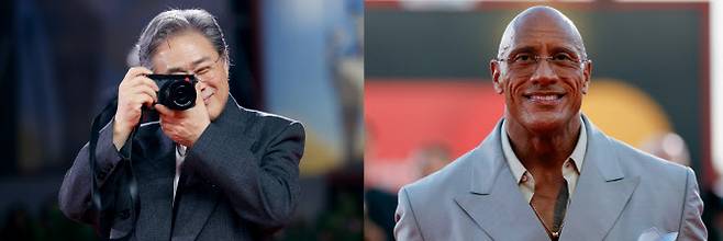 (왼쪽부터)박찬욱 감독, 드웨인 존슨. (사진=로이터)