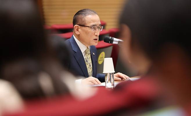 위성락 국가안보실장이 22일 서울 용산구 대통령실 청사에서 열린 기자간담회에서 발언하고 있다. 2025.8.22/뉴스1