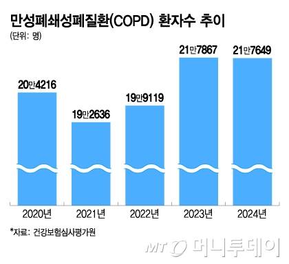 만성폐쇄성폐질환(COPD) 환자수 추이/그래픽=이지혜