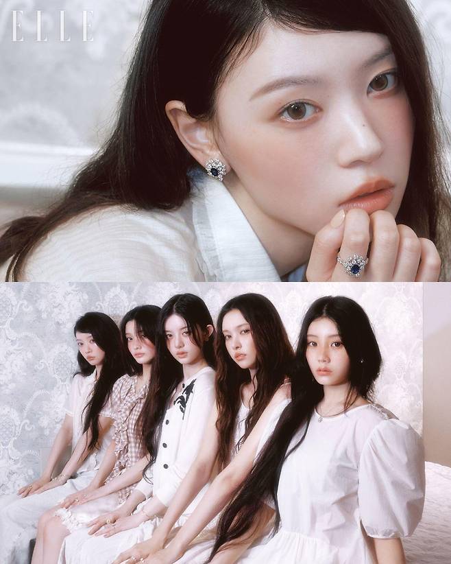 (위) 다이아몬드와 사파이어를 세팅한 화이트골드 미모사 이어링과 미모사 링은 모두 Damiani. 블라우스는 Margesherwood. (아래) 모카가 착용한 마르게리타 네크리스, 오른손에 낀 다이아몬드 세팅의 마르게리타 링, 왼손에 착용한 다이아몬드와 에머시스트를 세팅한 마르게리타 브레이슬릿, 다이아몬드 세팅 화이트골드 마르게리타 브레이슬릿은 모두 Damiani. 블라우스는 Margesherwood. 팬츠는 Fermata. 이로하가 착용한 다이아몬드 세팅 화이트골드 마르게리타 네크리스, 검지와 약지에 낀 다이아몬드 세팅 화이트 골드 마르게리타 링은 모두 Damiani. 깅엄 체크 셔츠는 Sculptor. 팬츠는 Weak Generation. 민주가 착용한 다이아몬드와 시트린 세팅의 마르게리타 이어링과 마르게리타 네크리스, 오른손에 낀 다이아몬드와 시트린을 세팅한 마르게리타 링, 왼손에 착용한 다이아몬드와 시트린 세팅의 마르게리타 브레이슬릿, 다이아몬드 세팅 화이트골드 마르게리타 링은 모두 Damiani. 카디건은 Ports 1961. 드레스는 Ych. 윤아가 레이어드해 착용한 마르게리타 네크리스와 오른손에 낀 다이아몬드 세팅의 화이트골드 마르게리타 링, 왼손에 낀 다이아몬드 세팅의 화이트골드 마르게리타 링은 모두 Damiani. 드레스는 Ych. 원희가 착용한 다이아몬드 세팅의 화이트골드 마르게리타 이어링과 네크리스는 모두 Damiani. 드레스는 Fermata.