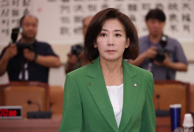▲ 2일 서울 여의도 국회에서 열린 법제사법위원회 전체회의에서 국민의힘 나경원 의원이 여당 의원들과 인사하고 자리로 향하고 있다. [연합뉴스]