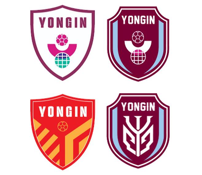 용인시민축구단 엠블럼 후보. 왼쪽 위부터 시계 방향으로 A안 '축구로 하나되는 시민의 열정과 반도체 산업으로 대표되는첨단 미래도시 용인의 비전을 함께 품은 시민구단', B안 '전통적 스포츠의 가치와 미래 산업의 혁신이 결합해, 승리를 넘어 도시와 시민, 그리고 미래를 함께 발전시키는 구단', D안 '방패 속 'Y'와 'I'는 용인을, 중앙의 용 머리는 용인FC의  강인함과 도전 정신을 담아 구단이 추구하는 용맹·단결·승리', C안 용인을 상징하는 'Y'를 바탕으로 시민의 열정과 미래로 뻗어나가는 비전을 담아 축구로 성장하고 도약 하는 구단. /사진=용인시민축구단 제공.