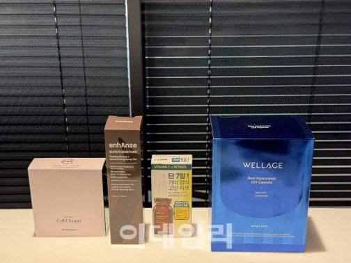 블리스팩이 생산한 차바이오텍, 인핸스, 토니모리, 휴젤 제품들(사진=임정요 기자)