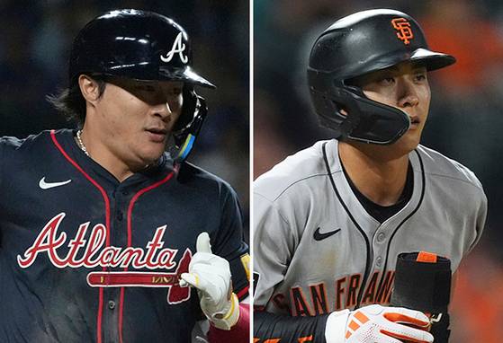 애틀랜타 브레이브스 김하성(왼쪽)과 샌프란시스코 자이언츠 이정후. [AP=뉴시스]