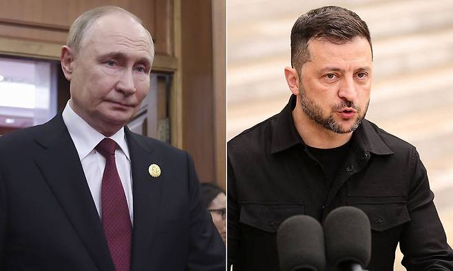블라디미르 푸틴 러시아 대통령(왼쪽), 볼로디미르 젤렌스키 우크라이나 대통령. AP·로이터연합뉴스