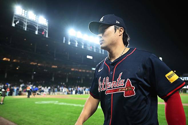 애틀랜타 김하성이 4일 시카고 컵스전을 승리한 뒤 그라운드를 빠져나오고 있다. AFP연합뉴스