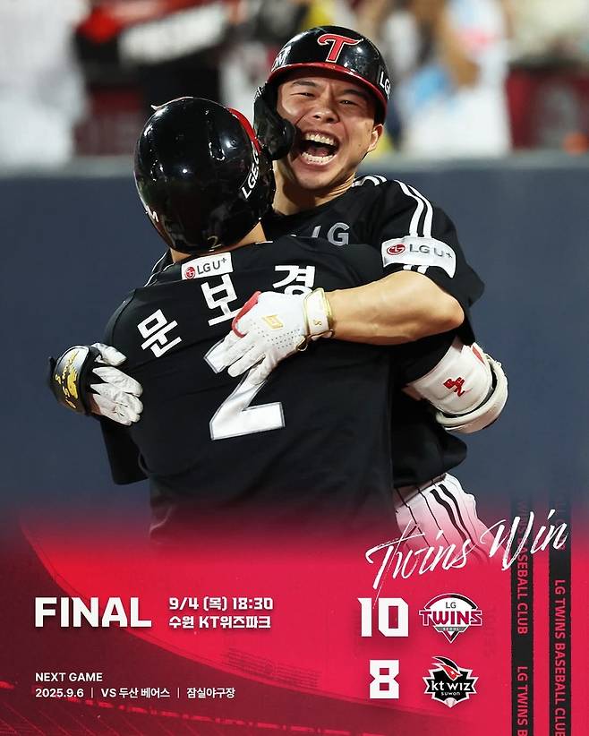 만루 홈런을 치고 기뻐하는 문성주(오른쪽) [LG 트윈스 제공. 재판매 및 DB 금지]