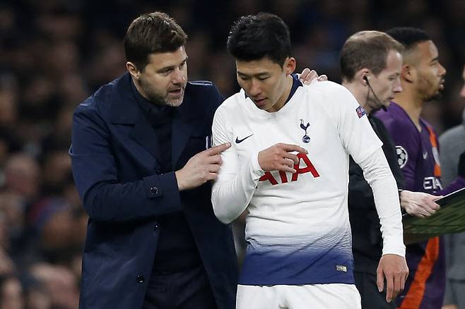 토트넘 시절 포체티노 감독과 손흥민. 사진=AFPBB NEWS