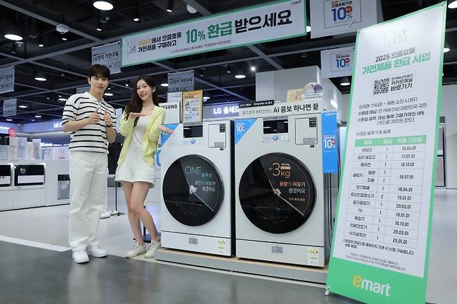으뜸효율 가전제품 환급사업 현수막이 붙어 있는 가전매장.(ⓒ뉴스1, 이마트 제공, 무단 전재-재배포 금지)