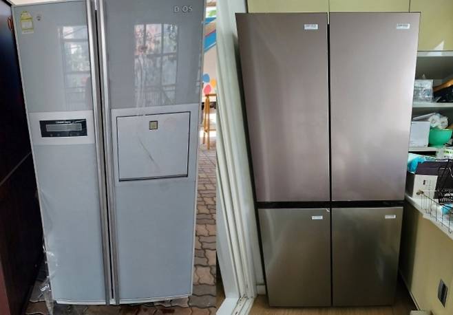 예전 냉장고(왼쪽)와 새로 구매한 1등급 냉장고.(사진=윤혜숙 씨 제공)