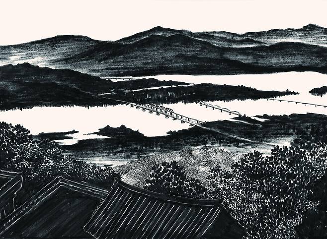 경기도 남양주시에 있는 수종사에서 바라본 두물머리 풍경을 그린 그림. 휴머니스트 제공