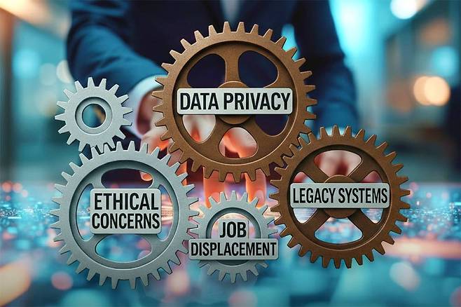 AI를 성공적으로 도입하기 위해서는 개인정보 보안이나 기존 시스템, 데이터 관리 방안 등 고려해야 할 점이 굉장히 많다 / 출처=제미나이 생성 이미지