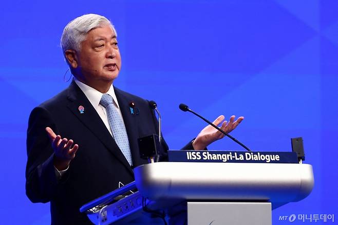 지난 5월31일(현지시간) 나카타니 겐 일본 방위상이 싱가포르에서 열린 제22차 아시아안보회의(샹그릴라 대화)에 참석해 연설하고 있다. / 로이터=뉴스1