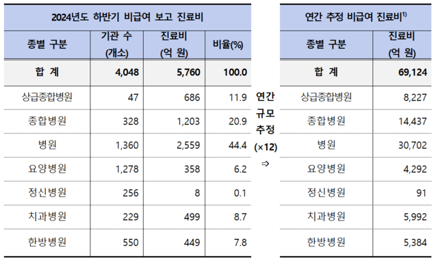 지난해 하반기 비급여 보고 진료비. 보건복지부