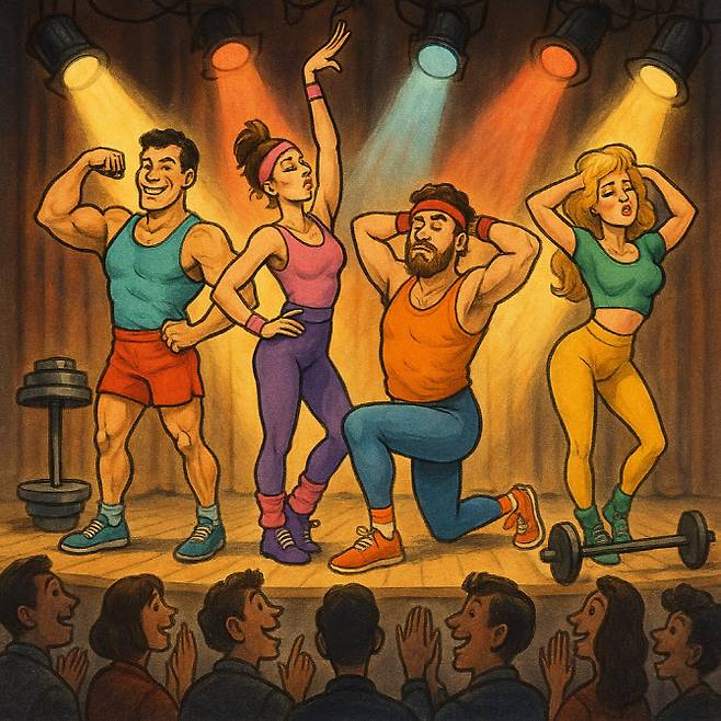 보여주기 식으로 변질되고 있는 피트니스 시장을 풍자한 이미지. 그림=퍼플렉시티 AI