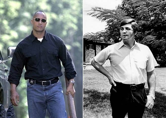 영화 '워킹 톨'(2004) 스틸과 실제 주인공 부포드 퍼서 보안관. 사진=이십세기폭스필름코퍼레이션/더 테니시안 캡처