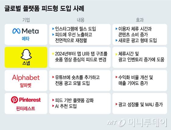 글로벌 플랫폼 피드형 도입 사례/그래픽=김지영
