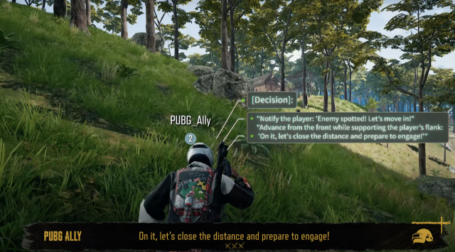 크래프톤 ‘펍지: 배틀그라운드’에 사람처럼 상호작용할 수 있는 AI 캐릭터 CPC(Co-Playable Character) '앨라이’가 적용된 모습.