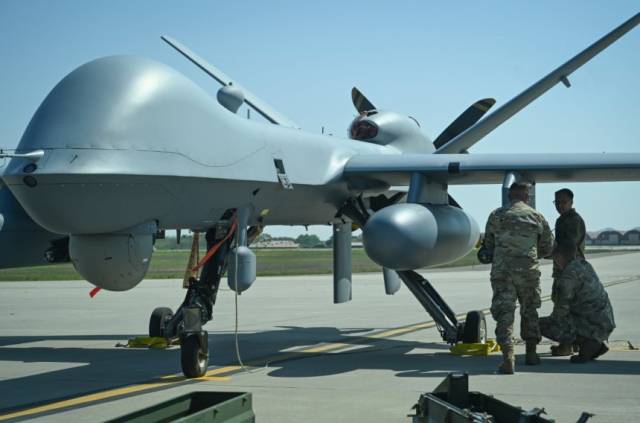 한미 연합공중훈련 ‘프리덤 플래그’ 훈련을 위해 전북 군산공군기지에 전진배치된 리퍼(MQ-9) 무인공격기. 사진 제공=미 인도태평양사령부