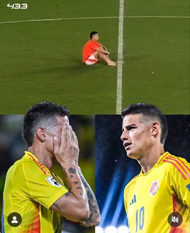 경기 후 그라운드에 홀로 앉아 한 곳을 응시하는 하메스 로드리게스. /사진=433 캡처