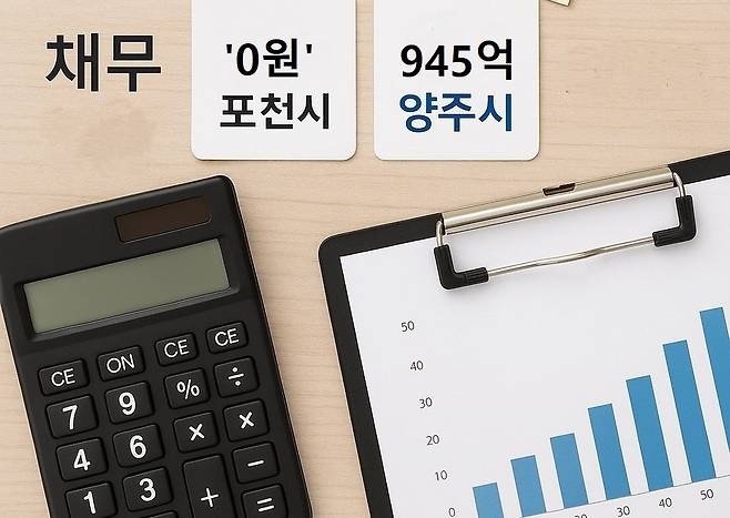 ▲ 포천시의 지난해 지방채무액은 0원이지만, 양주시는 945억 원으로 나타났다./인천일보 그래픽