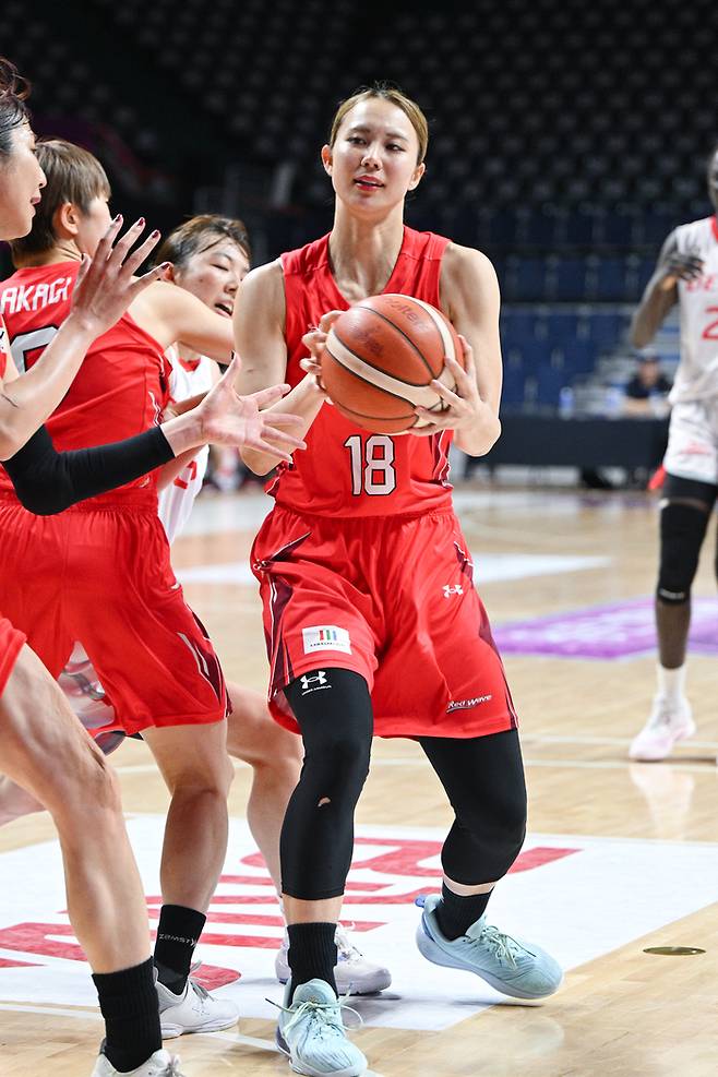 후지쯔 후지모토가 공을 받고 있다. 사진 | WKBL