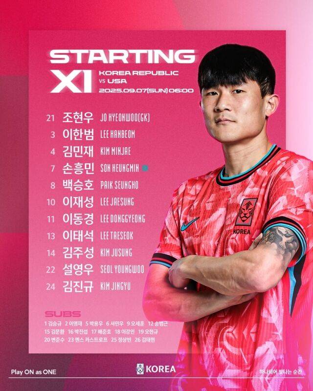 미국전 선발 라인업./대한축구협회