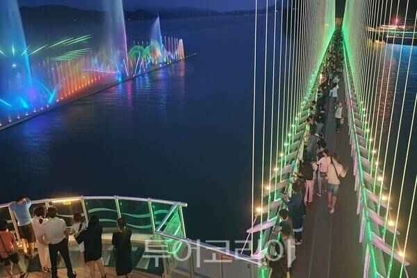 여름밤 화려한 공연을 선보이는 예당호 음악분수. /사진-예산군