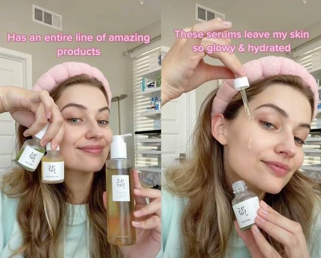 미국 틱톡커 사라 팔미라가 조선미녀 제품 사용 후기를 올린 모습./사라 팔미라 틱톡 캡처