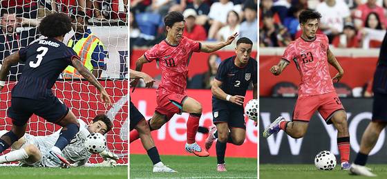 ‘빛현우’ 골키퍼 조현우(왼쪽), ‘축구 도사’ 이재성(가운데), ‘제2의 진공청소기’ 옌스 카스트로프. 미국전 완승의 숨은 주역이다. [연합뉴스, 뉴시스]