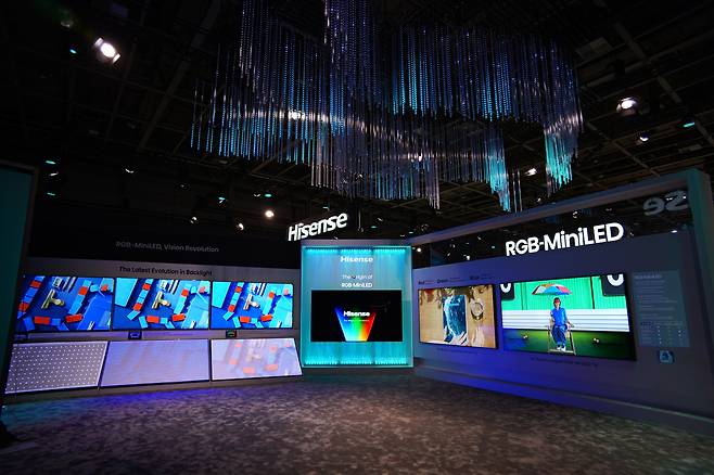 중국 가전기업 하이센스가 전시관 맨 앞줄에 배치한 RGB-LED TV. 하이센스 제공