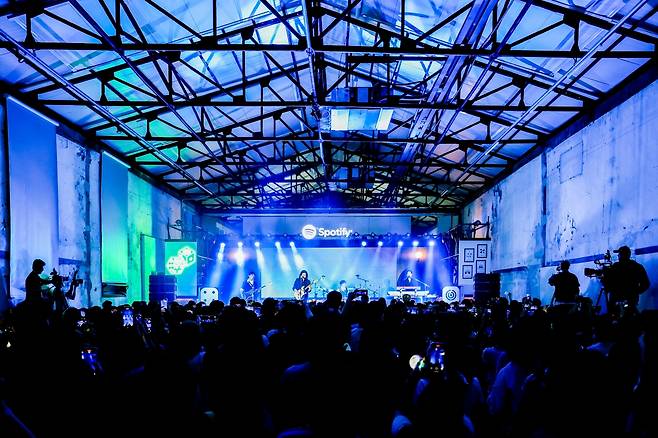 Day6 performs during the "Spotify Speakeasy Live" event in Seoul, Thursday. (Spotify Korea)