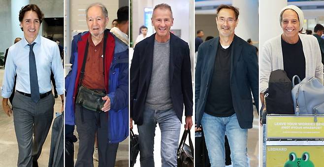 아시아 최대 지식축제인 ‘제26회 세계지식포럼’ 개막을 하루 앞둔 8일 인천국제공항을 통해 주요 연사들이 속속 입국하고 있다. 왼쪽부터 쥐스탱 트뤼도 전 캐나다 총리, 재러드 다이아몬드 UCLA 명예교수, 헤르베르트 디스 인피니언 의장, 로빈 니블릿 채텀하우스 석좌연구원, 제프리 고드식 소니픽처스 총괄부사장. 세계지식포럼은 ‘대전환기를 항해하는 인류의 새 도전’을 주제로 9일부터 12일까지 서울 신라호텔과 장충아레나 그리고 경주 더케이호텔에서 열린다. [이충우 기자 / 한주형 기자]