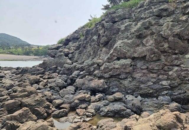 부안 도청리 솔섬 응회암 내 구상구조.(제공=국가유산청)