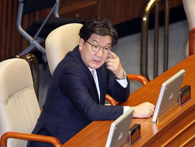 권성동 국민의힘 의원이 9일 오전 서울 여의도 국회에서 열린 제429회국회(정기회) 제2차 본회의에 출석해 있다. 2025.09.09. 뉴시스