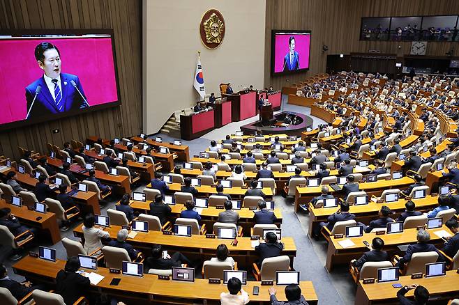 더불어민주당 정청래 대표가 9일 서울 여의도 국회에서 열린 본회의에서 교섭단체 대표연설을 하고 있다. 2025.9.9 [사진=연합뉴스]