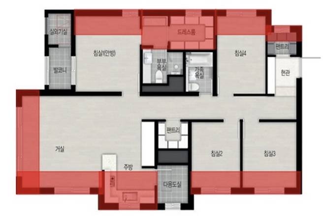 3면 개방형 설계 적용 전용면적 84㎡ 평면도 [사진 = GS건설]