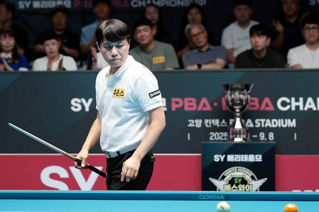 최성원이 이승진에 패하며 준우승을 차지했다. 사진은 8일 경기 고양킨텍스 PBA스타디움에서 열린 2025-26시즌 4차 투어 SY 베리테옴므 PBA 챔피언십 PBA 결승전에 출전한 휴온스 최성원의 모습. /사진=프로당구협회(PBA) 제공