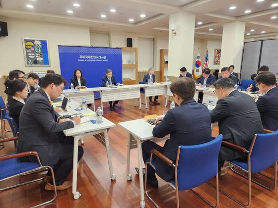 조현 외교부 장관이 9일(현지시간) 미국 워싱턴DC에서 열린 미국 진출 기업인 간담회에 참석해 있다.외교부