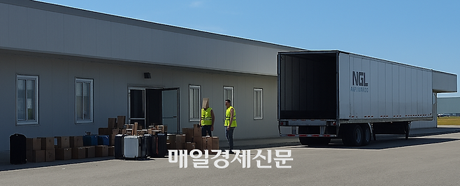 9일 오후(현지시간) 미국 조지아주 엘러벨의 현대차그룹·LG에너지솔루션 합작 배터리 공장(HLGA 배터리공장) 건설현장에 구금된 근로자들이 쓰던 짐을 포장한 것으로 보이는 상자와 캐리어가 LG에너지솔루션 사무공간 앞에 놓여져 있다. [엘러밸 최승진 특파원]