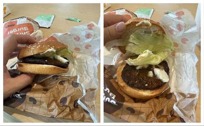 롯데리아 LA 1호점에서 판매되고 있는 버거. [사진 = 온라인 커뮤니티 캡처]