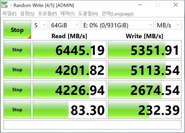 ▲ Crystal Disk Mark를 통한 속도 측정 결과