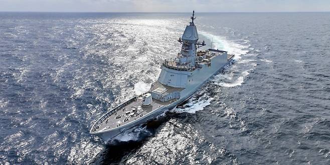 울산급 Batch-Ⅲ 호위함 시험 운전 장면. 2025.9.11. SK오션플랜트 제공