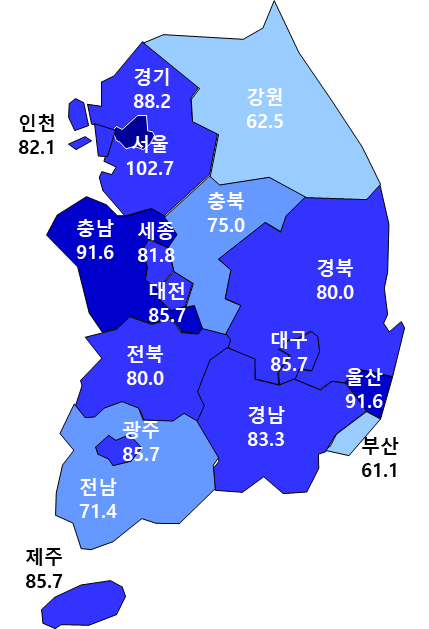 9월 지역별 아파트 입주전망지수. 사진 제공=주택산업연구원