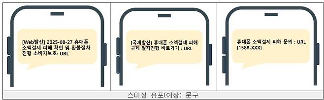 스미싱 유포 예상 문구 [한국인터넷진흥원 보호나라 홈페이지 갈무리. 재판매 및 DB 금지]