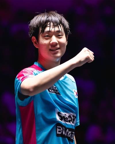 승리 후 기뻐하는 오준성 [WTT 인스타그램 캡처. 재판매 및 DB 금지]